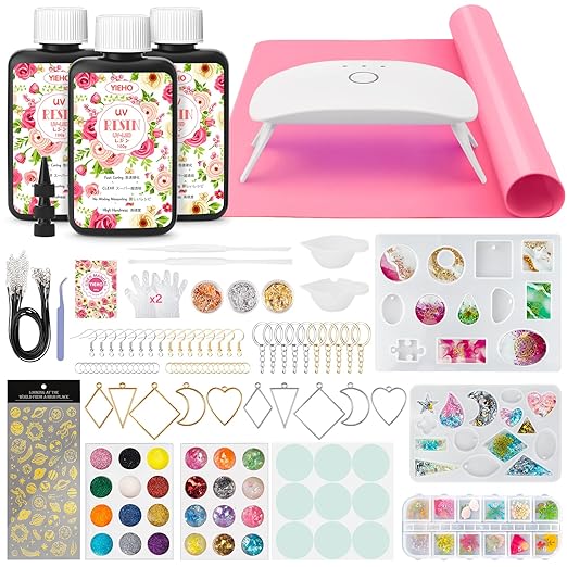 300g UV Resin Kit with Light and Molds, Arts and Crafts for Adults, Jewelry Making Kit for DIY Keychain, Earring and Necklace