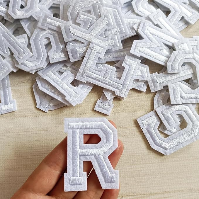 1.9 inch Iron on Letter Patches 78 Pieces, A-Z Embroidered Alphabet Patches for Clothing Jackets Hats Backpacks Jeans White