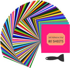 HTVRONT Permanent Vinyl for Cutting Machine - 80 Pack Permanent Adhesive Vinyl Sheets, 45 Assorted Colors Permanent Bundle, Silhouette, Cameo Cutters, Signs, Scrapbooking, Craft