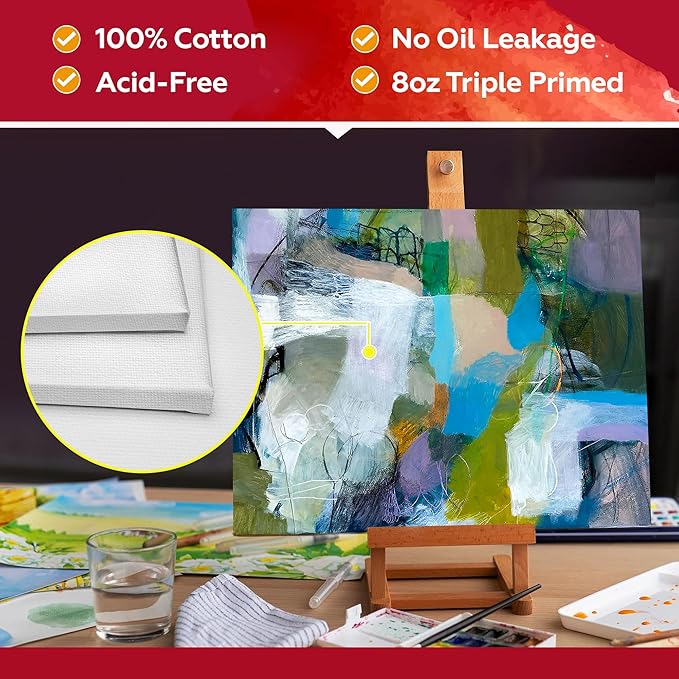 Stretched Canvas for Painting,10Pack 8X10 Inch Stretched White Blank Canvas,8 Oz Triple Primed 5/8" Profile Stretched Canvases,100% Cotton,Canvas for Painting, for Acrylics, Oils