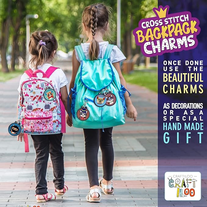 CRAFTILOO Cats Cross Stitch Kits for Beginners. 5 Stamped Cross Stitch Kits for Kids.Needlepoint Kits for Beginners. Embroidery Kit for Kids. Girls Cross Stitch kit (Cats)