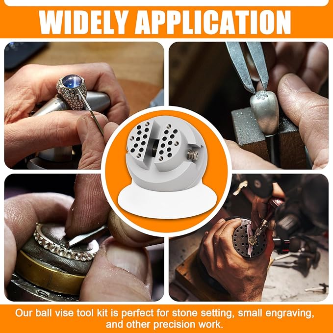 Podoy Ball Vise 3" Jewelers Engraving Block Setting Tool with 35Pcs Attachment, 360° Rotation Engraving Block Vise Jewelry Engraving Block Tools Standard Block
