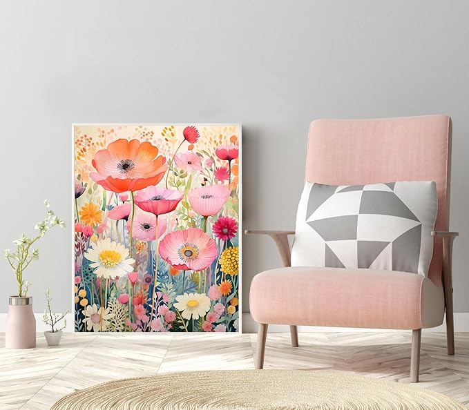 Pink Flowers Diamond Painting Kits for Adults, 5D Diamond Art Painting by Numbers Kits, DIY Pink Flowers Diamond Art Kits, Full Round Drill Diamond Paintings for Adults for Home Wall Decor, 12x16 in