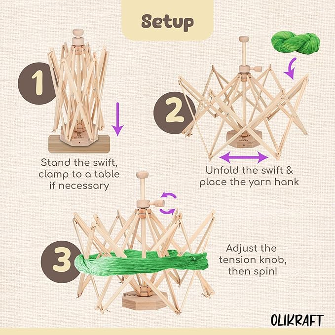 Olikraft Wooden Yarn Swift | Lightweight Reverse Yarn Umbrella Swifts | Ball Swift | Skein Winder | No Clamp Required (Patented)