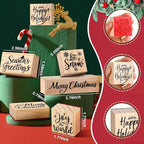 Watersay 6 Pcs Christmas Rubber Stamp Set Merry Christmas Wooden Rubber Stamp Snow Tree Stamps Vintage Wooden Rubber Art Stamps for Crafting and DIY Scrapbooking Card Making Hand Book(Word)