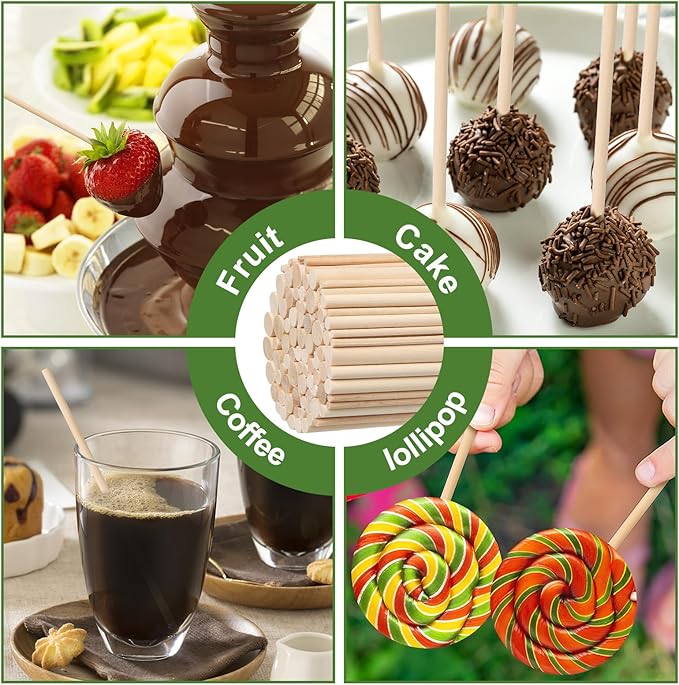 100 Pieces Wooden Dowel Rods Assorted Sizes Wooden Dowels 1/8, 3/16, 1/4, 5/16, 3/8 x 6 Inch Wood Craft Dowel Rods for Crafts and DIY