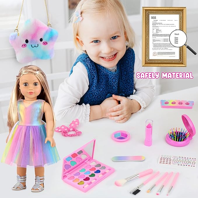 UNICORN ELEMENT 15 Pcs 18 Inch Doll Accessories - Dress with Makeup Set for Generation Dolls - Clothes and Accessories (Doll NOT Included)