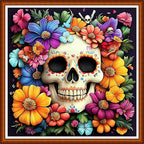 Funart Stamped Cross Stitch Kits for Beginners Full Range of Cross Stitching Preprinted Embroidery Kits for Adults, 11CT Embroidery Pattern Needlepoint Kits-Flower Skeleton 18x18 inch