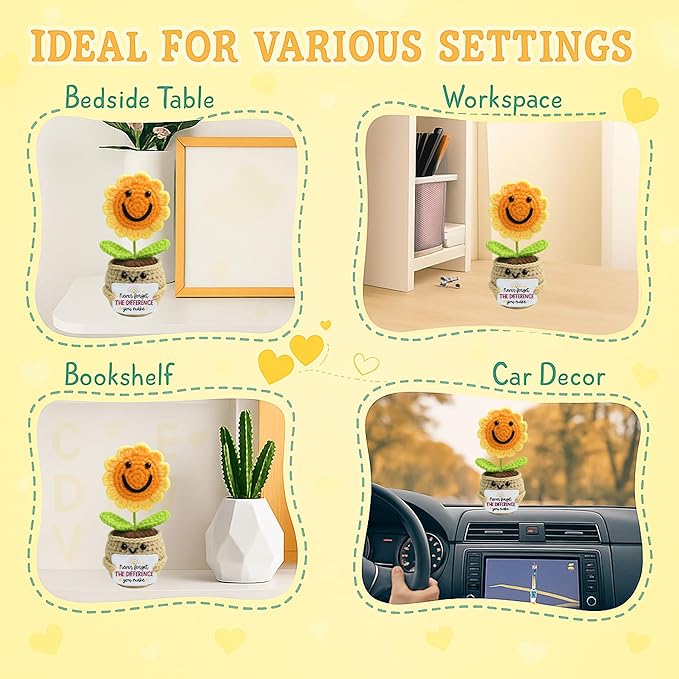 Handmade Positive Sunflower Crochet - Never Forget The Different That You Make, Appreciation Gift for Coworker, Best Friend, Teacher, Sister, Mom, Women, Men, Gift for Christmas, Birthday (Style 1a)