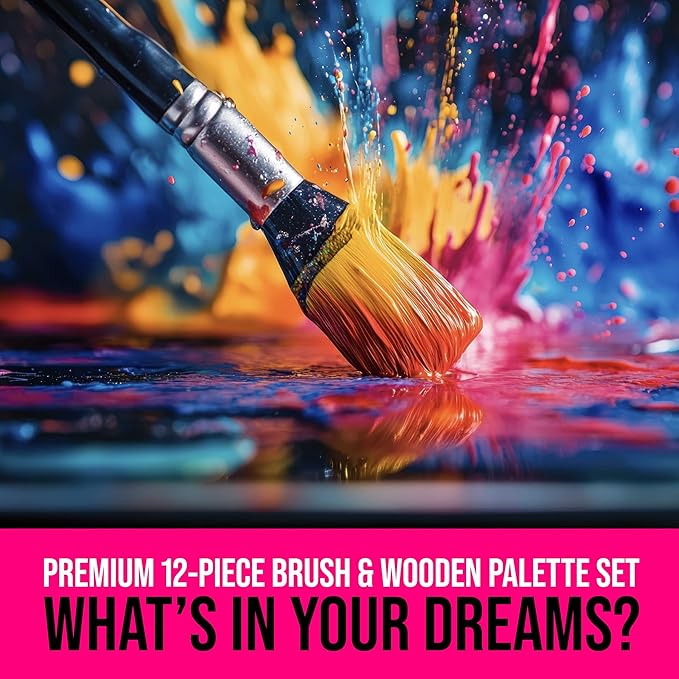 U.S. Art Supply 12-Piece Artist Paint Brush Set with 9" x 12" Wood Painting Palette - 12 Premium Round & Flat Bristle Paintbrushes - Fun Kids, Adults, Students, School Teachers, Beginners, Starter Kit