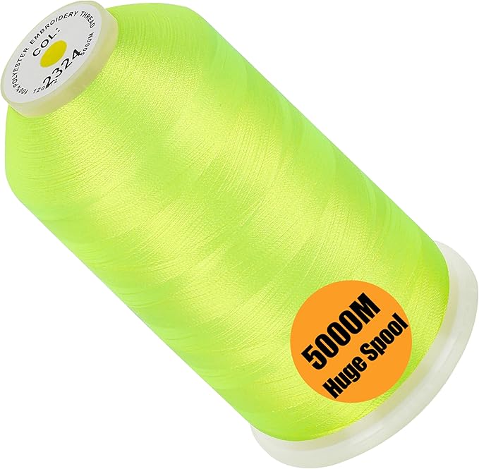 New brothread - Single Huge Spool 5000M Each Polyester Embroidery Machine Thread 40WT for Commercial and Domestic Machines - Neon Green