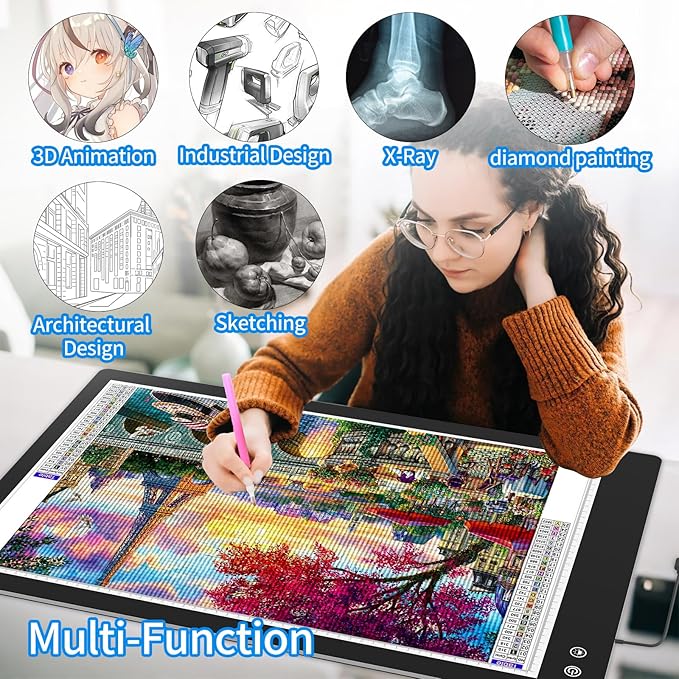 Rechargeable A1 Light Box (35.4''x23.6''), 3-Color Light LED Light Pad for Tracing, Large Diamond Painting Light Board, 6 Levels/Stepless Dimming Light Table for Drawing, Sketching, Animation