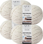 #6 Super Bulky Blanket Yarn for Crocheting - 4 Skeins(Each 10.5oz/300g, 220yds/201m), Chunky Chenille Thick Plush Big Soft Yarn for Crocheting Knitting Blankets, Beige White
