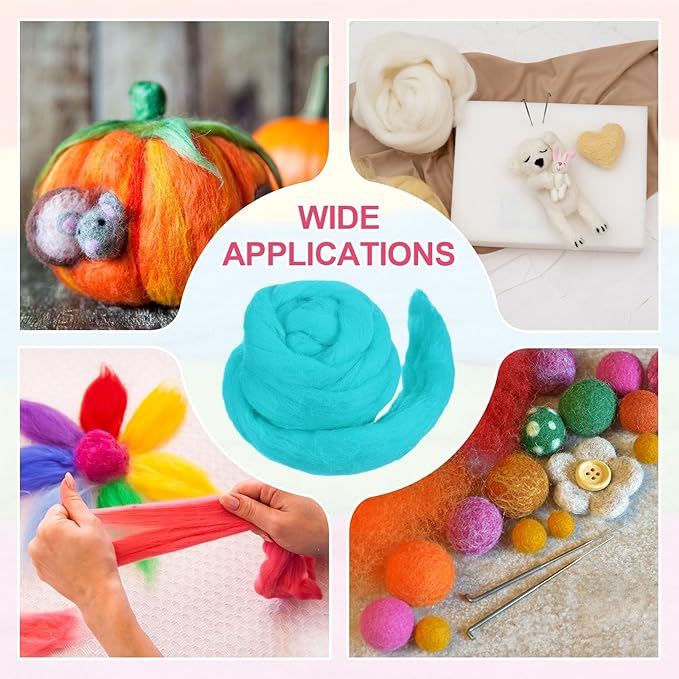 MECCANIXITY Wool Roving Yarn Soft Felting Wool 50g/1.76oz Pure Chunky Roving Yarn for Needle Felting Knitting Blanket Spinning Weaving Art DIY Craft Bright Blue