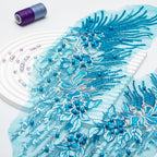 Beaded Pearl Flower Fabric Lace Applique, Floral Embroidered Patches Handmade Sewing Tool for DIY Neckline Bodice Wedding Bridal Prom Dress(Sky Blue-Small)