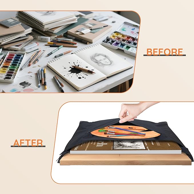 ZKOO Light Weight Art Portfolio Bag, 24x36 Artist Canvas Case with Detachable Shoulder Strap, Leather Corners, Art Portfolio Case for Artwork, Poster, Sketching, and Drawing (24" x 36" Black)