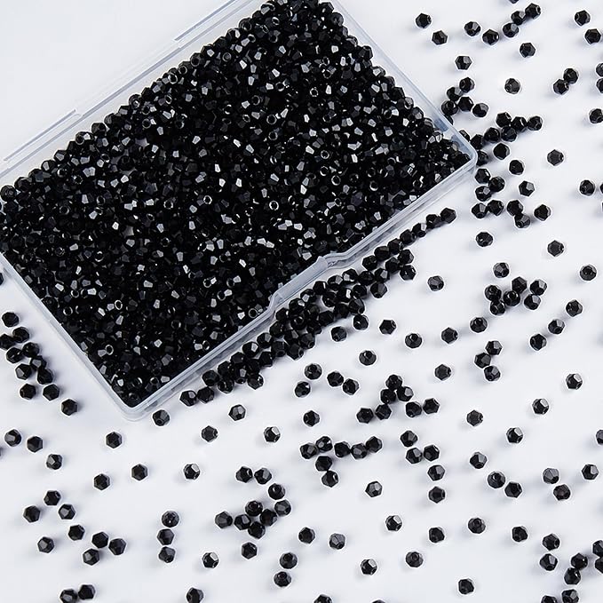 1200pcs Black 3mm Bicone Crystal Beads for Jewelry Making – Small Faceted Glass Beads for Bracelets, Earrings, Loc Sprinkles, DIY Crafts