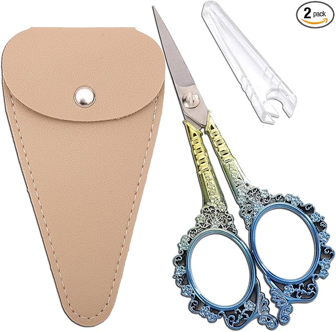 Sewing Sharp Embroidery Threading Scissors with Cover for Craft Art work Needlework Yarn Fabric Precision Detail Paper Cutting Tools, 4.5in Blue Shears