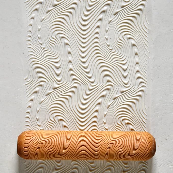 MKM Pottery Tools Wood Big Hand Rollers for Clay (BHR-79 Psychedelic Wave)