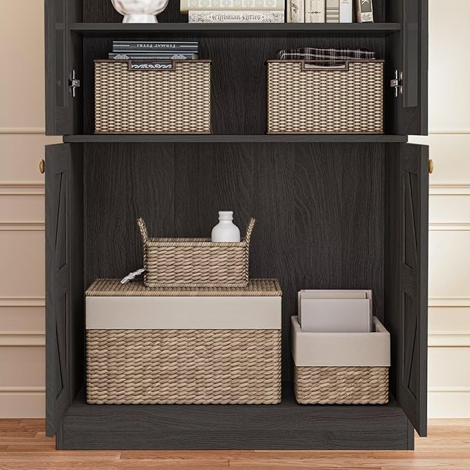 Vyre 71" Tall Farmhouse Bookshelves with Glass Doors, Set of 3 – Large Modular Bookcase with Adjustable Shelves, Storage Cabinet for Living Room, Kitchen, Home Office, Black