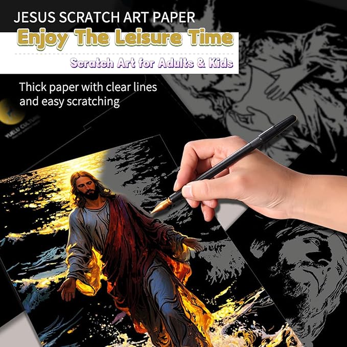 Scratch Paper Art for Adults-Scratch Painting Craft Kit (8 Sheets 16x11 in)|Foil Engraving Art Set|Stress Relief Gift for Travel Lovers,Craft Lovers|Creative Scratch Art Home Decor(Famous Painting)