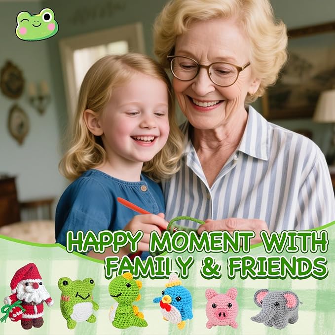 Alutaba 6Pcs Crochet Kit for Beginners, Crochet Animal Kits for Adults with Step by Step Videos Tutorials, Knitting Kit for Crochet Lovers Great Birthday Holiday Gift, DIY Handmade Gifts