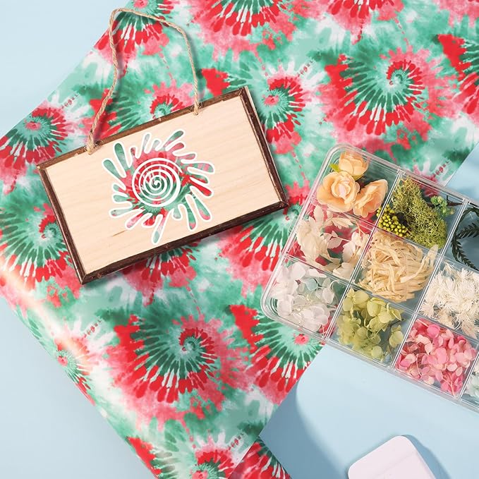 Tintnut Permanent Vinyl Tie Dye Roll - 12 inch x 5ft, Green Red Swirl Pattern Adhesive Vinyl Sheets for Decor Sticker Compatible with Cricut, Silhouette, Cameo Cutters