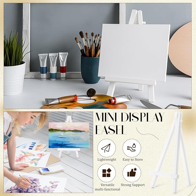 100 Pcs 6 Inch Mini Plastic Easel Stands Bulk White Art Easel Tripod Tabletop Holder for Painting Sign and Card Photo Display Canvas Craft Wedding