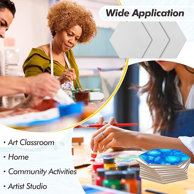 Engrowtic 50 Pcs Magnetic Painting Canvas Panel Mini Canvas Boards for Painting Mini Tile Art for Fridge Locker Art Crafts DIY(4 in,Regular Hexagon)