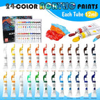 WOWOSS Tabletop Art Easel Box Set, 40PCS Painting Kit for Adult Artists & Beginners, Easel Stand with 24 Acrylic Paints, 3 Canvas Panels, Brushes, for Indoor & Outdoor Use, Painting & Sketching