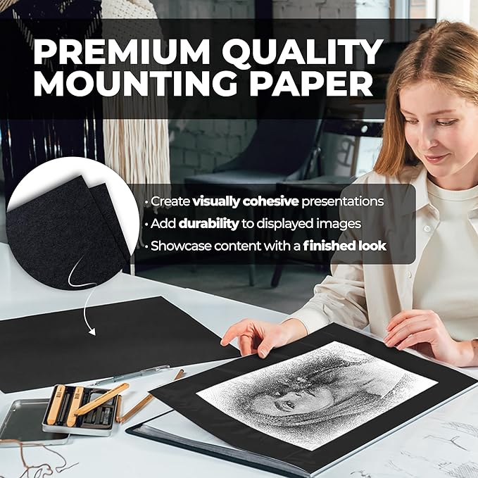 Dunwell 12x18 Art Portfolio Binder with Black Mounting Paper (Blue), Large Portfolio Folder for Artwork Storage, 24 Sleeves Display 48 Pages, 12 x 18 Presentation Book, Acid-Free Poly