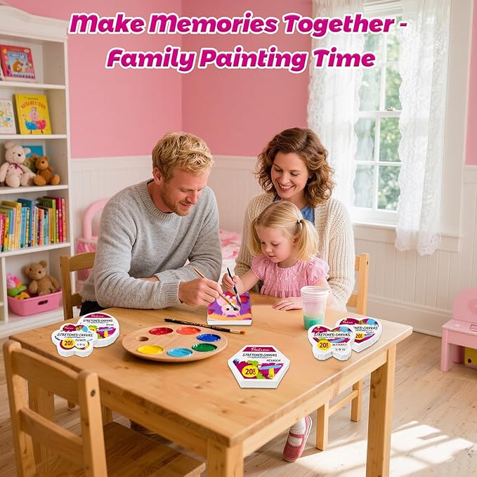 24Pack Stretched Canvas for Painting, 100% Cotton Art Canvases with Easel for Painting, 5/8 Inch Profile 8 Ounce Acid-Free Painting Canvas Supplies for Acrylics,Oils & Other Painting Media - 20cm