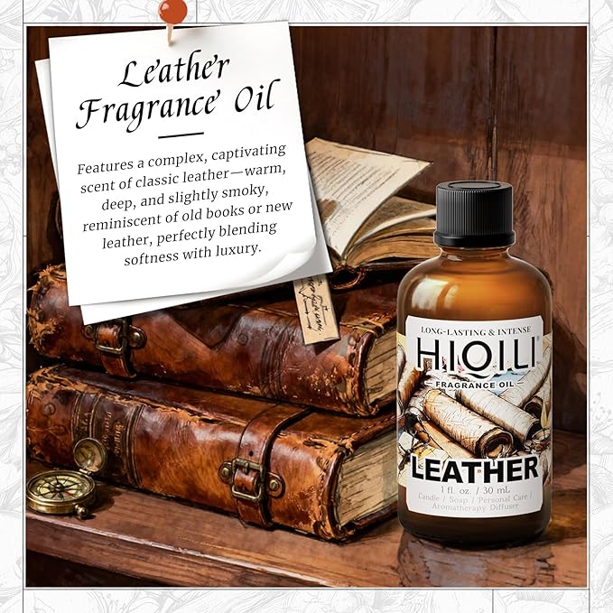 HIQILI Leather Fragrance Oil, Men's Scent, for Car Air Freshener Use, Soap, Candle, and Long-Lasting Perfume Making - 1 Fl Oz