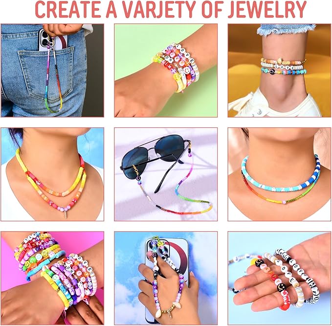 Ilootm Friendship Bracelet Kit, 16800pcs, 96 Colors Polymer Clay Beads & 24 Colors Glass Seed Beads, 400 Letters Beads，Bracelet Making Kit for DIY Jewelry Making&Friendship Bracelet Making