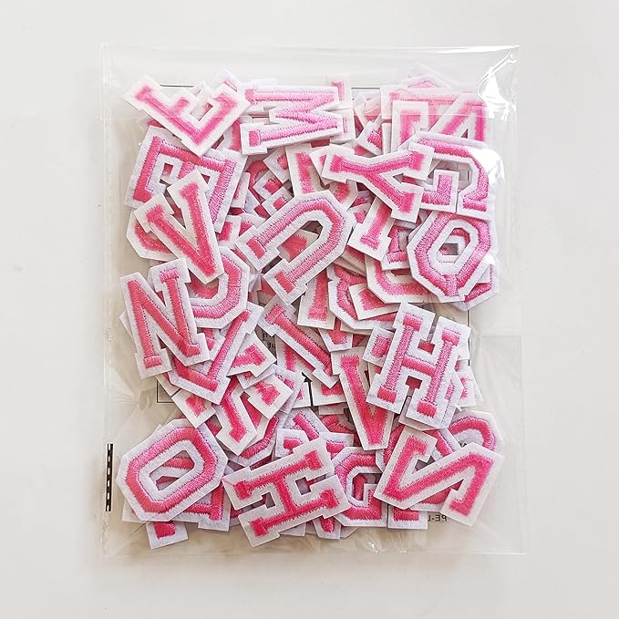 1.3 inch Iron on Letter Patches 78 Pieces, A-Z Embroidered Alphabet Patches for Clothing Jackets Hats Backpacks Jeans Pink