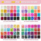 Funtopia 8mm Glass Beads for Jewelry Making, 4 Types 96 Colors Glass Beads Bracelet Making Kit, 2276pcs Round Crystal Beads for Bracelets Necklace Earrings DIY Crafts