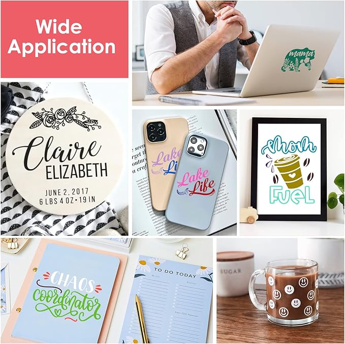 HTVRONT Permanent Vinyl for Cutting Machine-100 Pack 12 "x12 Adhesive Vinyl Sheets Set, 90 Sheets Permanent Bundle & 10 Transfer Tape for Projects and Crafting