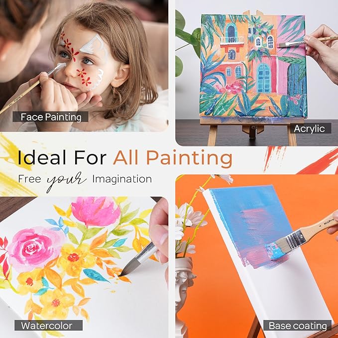 Nicpro 32pcs Paint Brush Set, Acrylic Paint Brushes, Professional Artist Series with Paint Spatula and Cloth Roll, Paintbrushes for Oil, Acrylic Canvas Paintings, Watercolor, Art Supplies