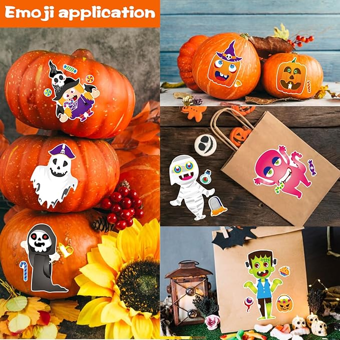 36 Sheets Halloween Stickers for Kids, Make Your Own Halloween Character Mix and Match Stickers Vampires Witches Mummies Zombies Ghosts Sticker, Halloween Party Party Supplies Favors