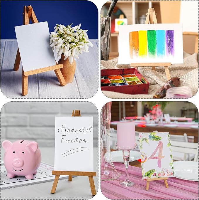 MECCANIXITY Canvas Boards for Painting with 5.9" Mini Easel Kit, 4x4 Cotton Blank Primed Art Canvas Panels Acid-Free for Painting Supplies Oil Acrylic Tempera Paint(White, Set of 6)