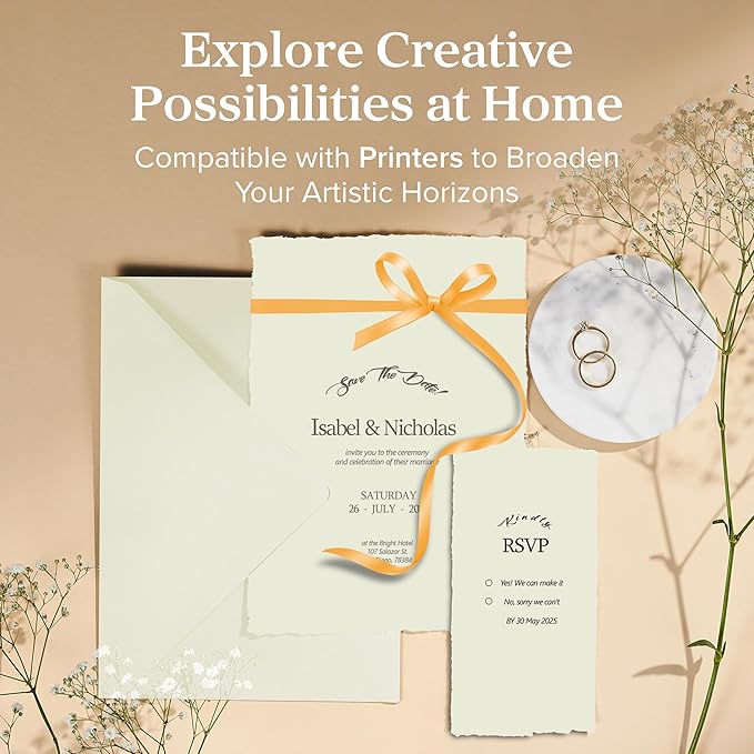 Wanderings Thick Handmade Deckled Edge Cotton Paper - Cold Pressed Texture - Paint, Watercolor, Drawing, Writing, Cards, Invitations, Menus, Save The Date, Arts and Crafts, 25 Pack Green 300gsm, 4x6