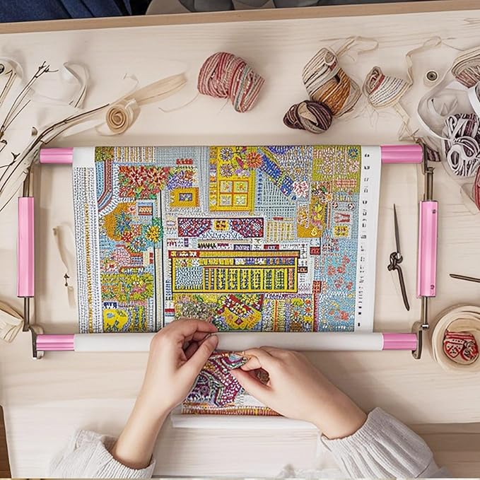 Couple Embroidery Art Embroidery Clip Frame Cross Stitch 4 Slot Presser Heavy Duty Embroidery Bandage Embroidery Frame Needlepoint Frame Embroidery Scroll Frame Embroidery Frames (Pink)