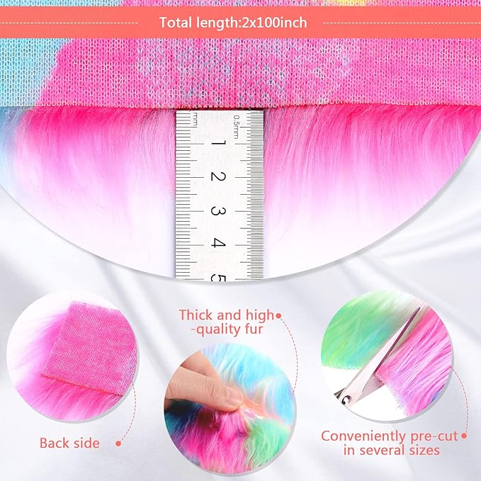 Tatuo Faux Fur Fabric Christmas Fluffy Fuzzy Craft Fake Fur Cuts Shaggy Synthetic Plush Patch Sewing DIY Winter Halloween Costume Gnome Beard Miniature Dolls Rugs Mats Gift(Colorful,2 x 100 Inch)