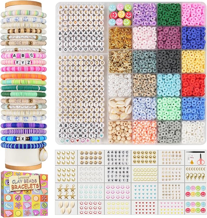 Lynnmos 6000 pcs Clay Beads Bracelet Making Kit, Friendship Bracelet Kit for Jewellery Making, 6mm Heishi Beads Set for Bracelet Necklace Earring Crafts Gift for Teen Girls