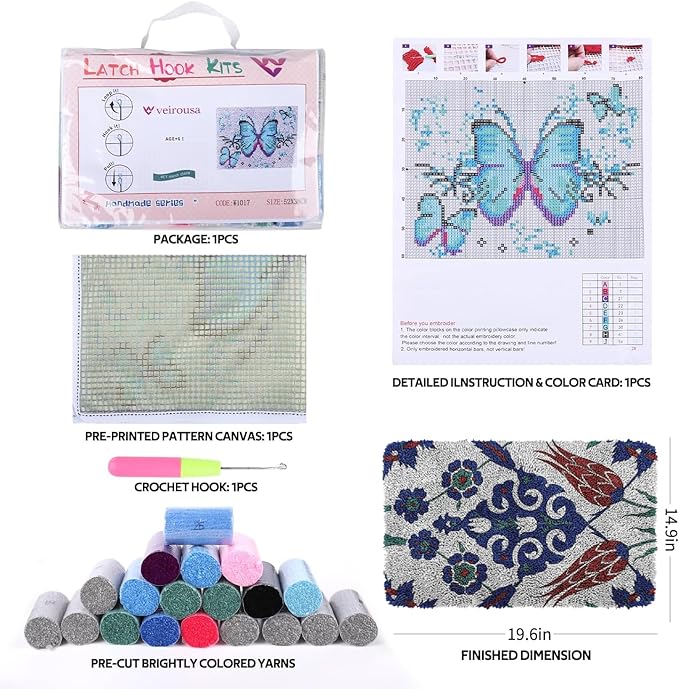 Latch Hook Kits for Kids DIY Rug Crochet Yarn Kits for Adults Tapestry Kits Home Decor Kits with Flower Printed Canvas Carpet Needlework Doormat Creative Gift Home Decoration 20 X 15 Inch (Flower)