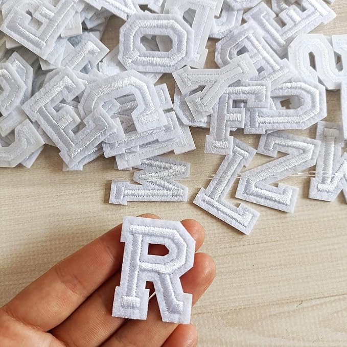 1.3 inch Iron on Letter Patches 78 Pieces, A-Z Embroidered Alphabet Patches for Clothing Jackets Hats Backpacks Jeans White