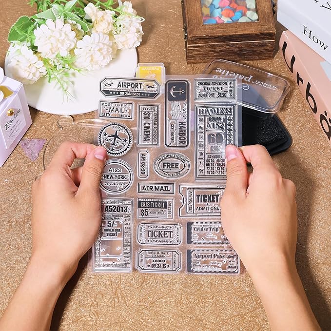 GLOBLELAND Vintage Travel Tickets Clear Stamps for Cards Making Retro Journey Postage Clear Stamp Seals 5.83x8.27inch Transparent Stamps for DIY Scrapbooking Photo Album Journal Home Decoration