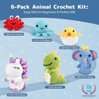 MINGOMINGO Crochet Kit for Beginners - 6 Pack Animals Amigurumi, Craft Knitting Crochet Starter Kits with Step-by-Step Video Tutorials - Animals Knitting Kit (40%+ Yarn)