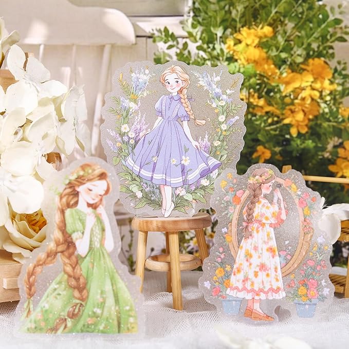 TIAMECH Beautiful Manor PET Stickers - 60 Pcs Fantasy Dance Blossom & Elf Princess Design, Waterproof Sticker for Journaling & Scrapbooking, Junk Journal Supplies, Ephemera & DIY Crafts