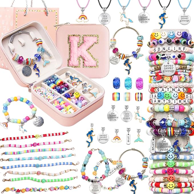 3900 Pcs Girls Bracelet Making Kit, Beads Jewelry Making Kit, Unicorn/Mermaid DIY Crafts Birthday Christmas Gifts with Organizer Box for Friendship Bracelets kits, Girls Ages 5 6 7 8-12 Years Old